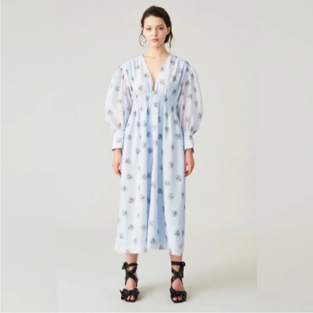 GANNI Light Blue Floral Midi Dress - Picture 2 of 13